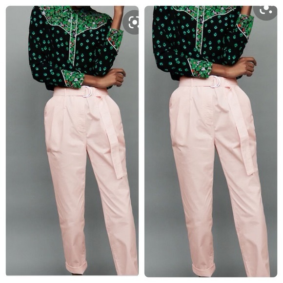NWT Maje Women's Avec Ceinture Rose Pale Pink Trousers with Belt Size 34 - Picture 1 of 7